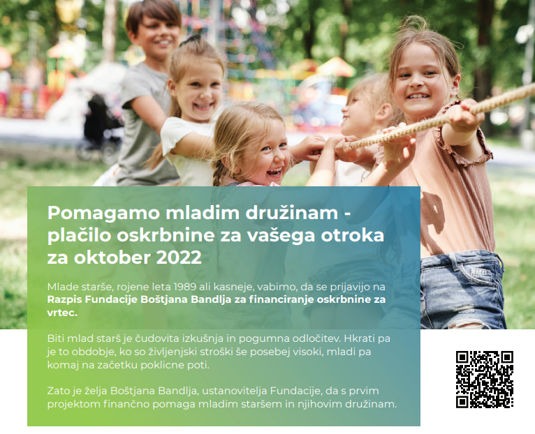 Pomagamo mladim družinam – plačilo oskrbnine za vašega otroka za oktober 2022